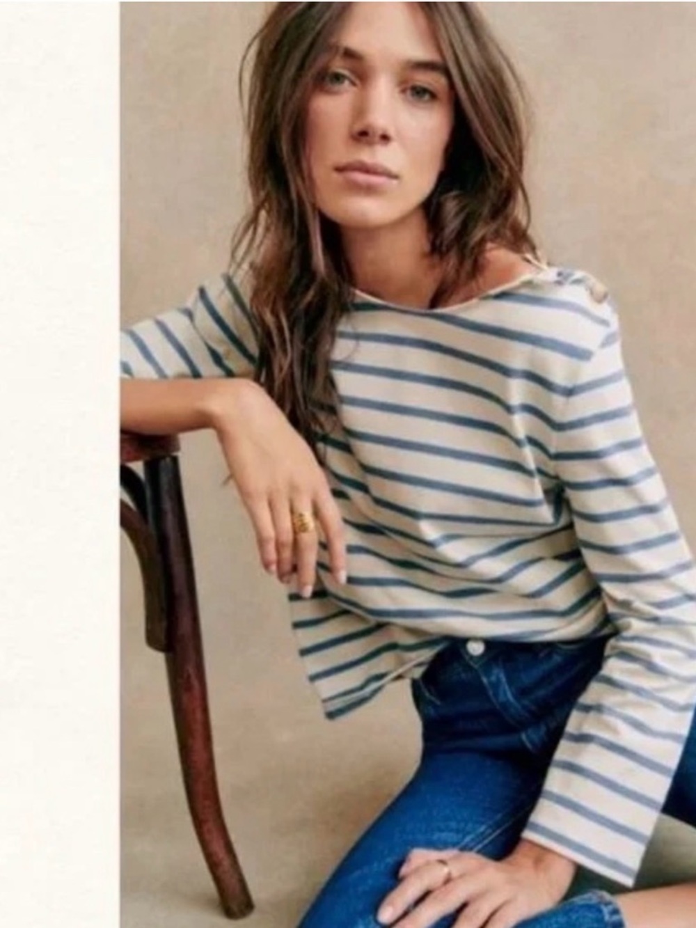 Sezane Mariniere top in cream and vintage blue